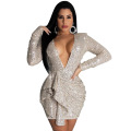 Sliver Sequin White Knitted lining Evening Dress